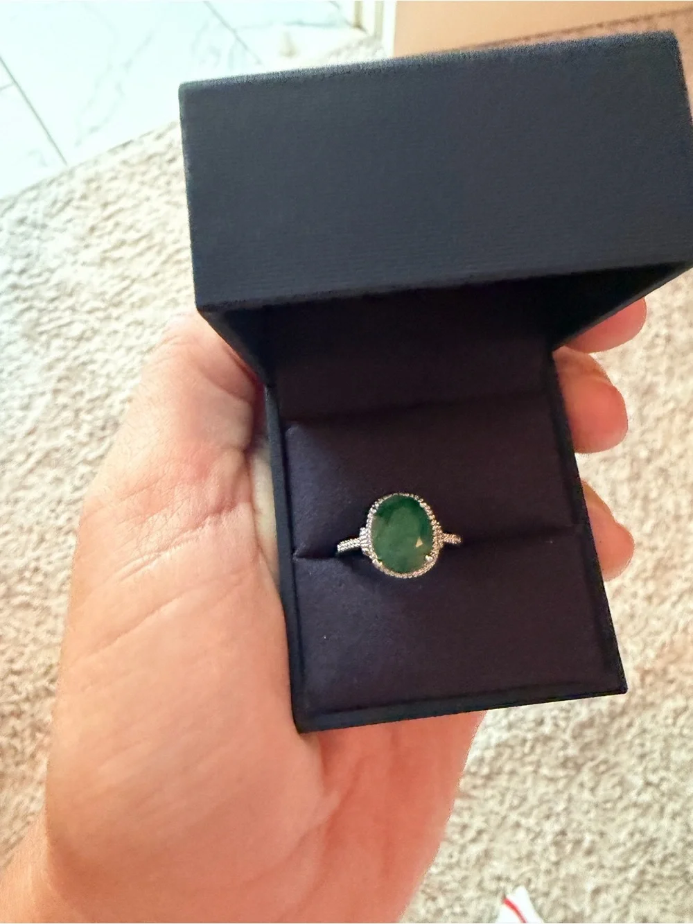 3.80 ct Oval Natural Emerald & Diamond Ring - Women Jewelry